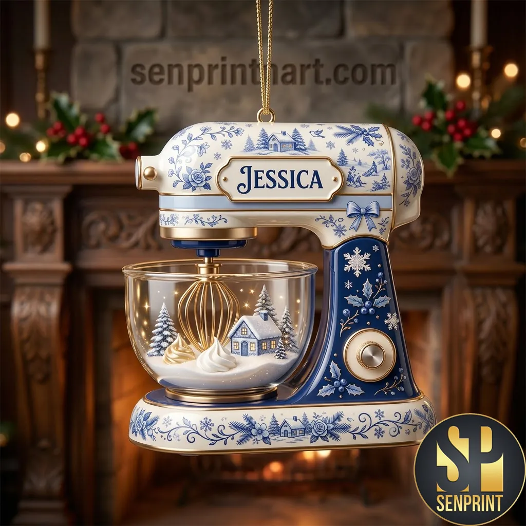 Personalized Baking Mixer Toile de Jouy Christmas Tree Ornament