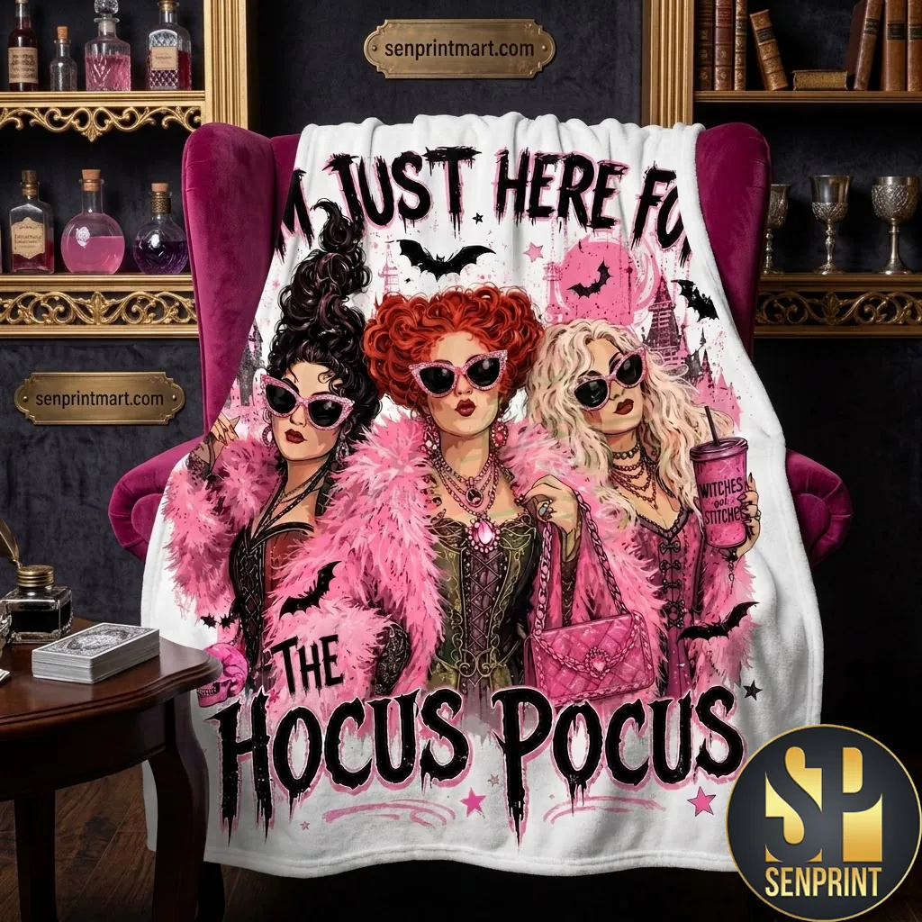 Hocus Pocus Sanderson Sisters Pink Halloween Fleece Blanket