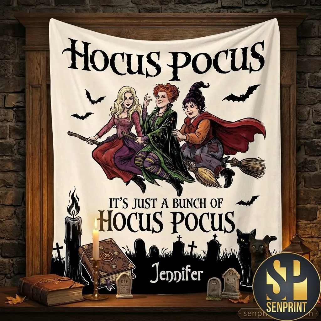 Hocus Pocus Sanderson Sisters Personalized Halloween Throw Blanket