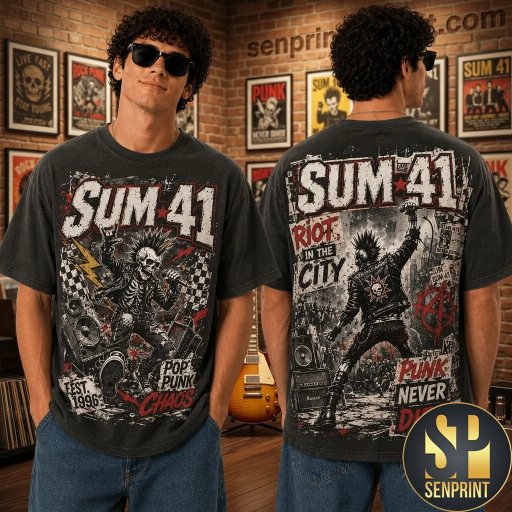 Sum 41 Riot In The City Pop Punk Chaos Graphic T-Shirt