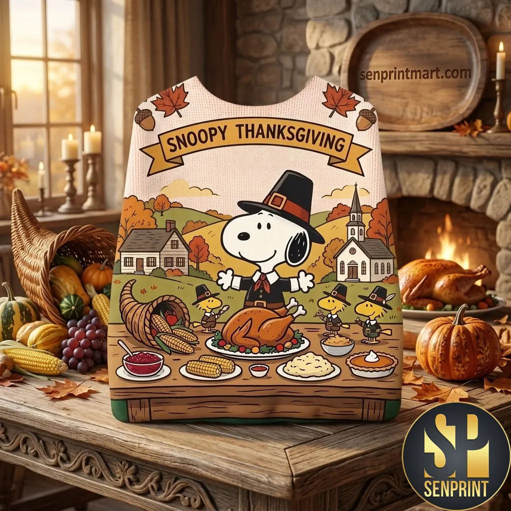 Snoopy Thanksgiving Pilgrim Peanuts Character Ugly Sweater