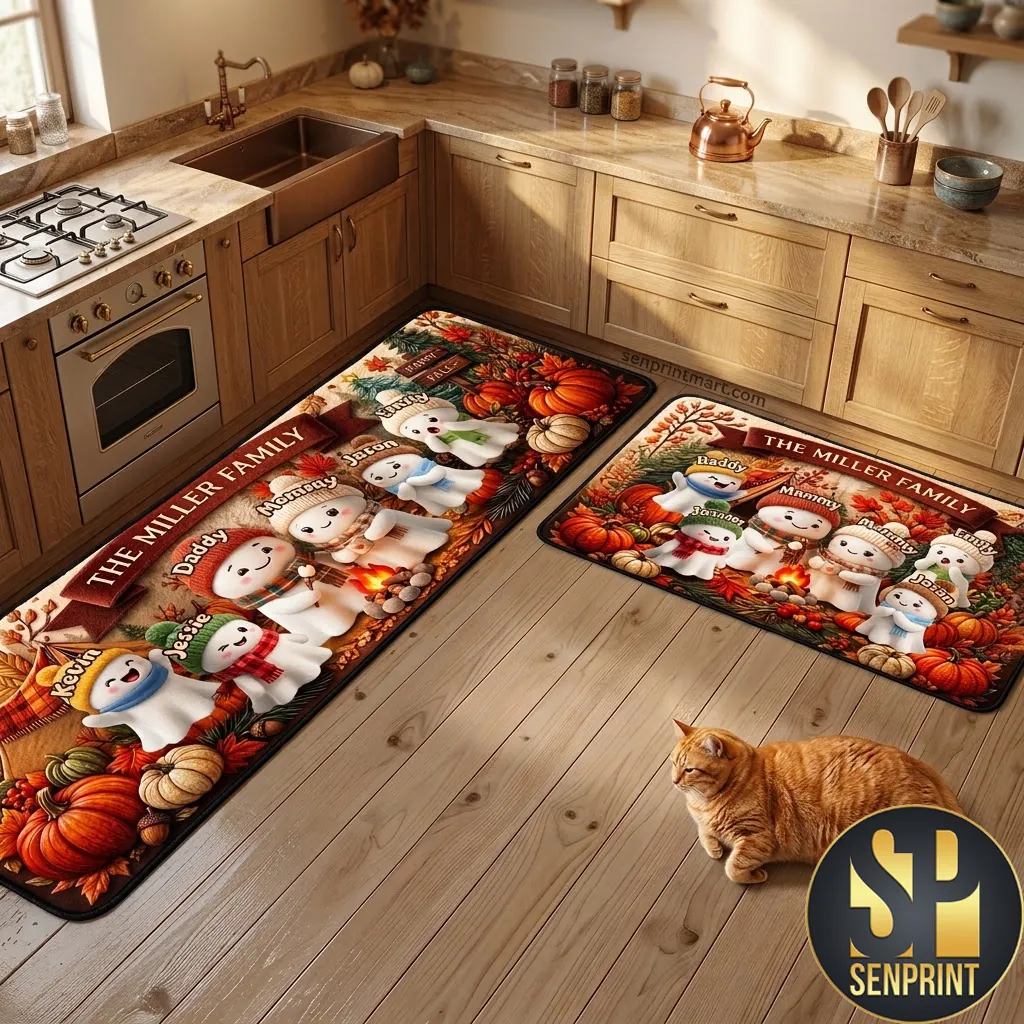 Personalized Lovely Boo Family Fall Bonfire Kitchen Runner Rug