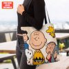 Personalized Snoopy and Charlie Brown Cartoon Friends Custom Name Faux Leather Tote Bag
