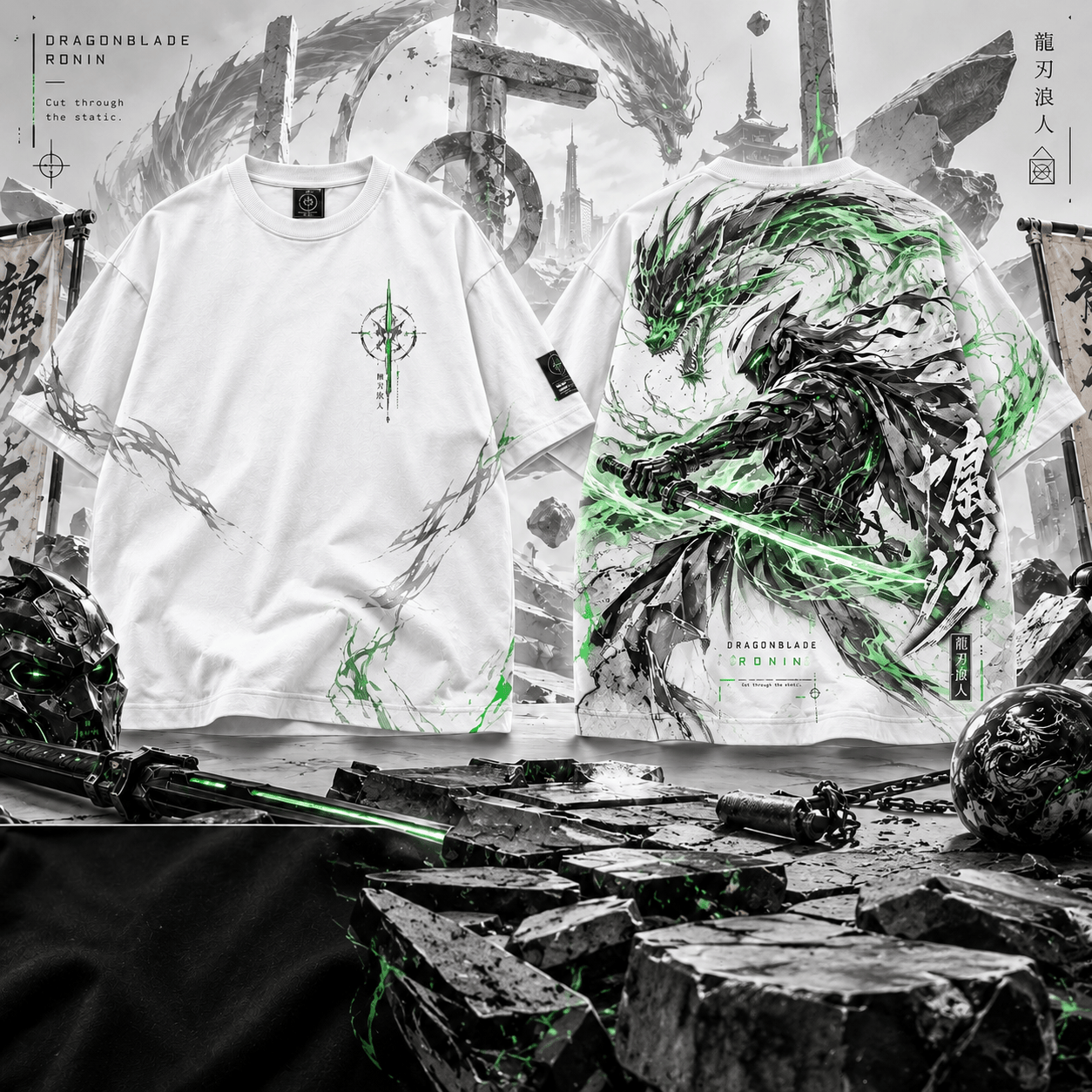 Genji Dragonblade Ronin Japanese Cyberpunk Samurai Streetwear Graphic T-Shirt