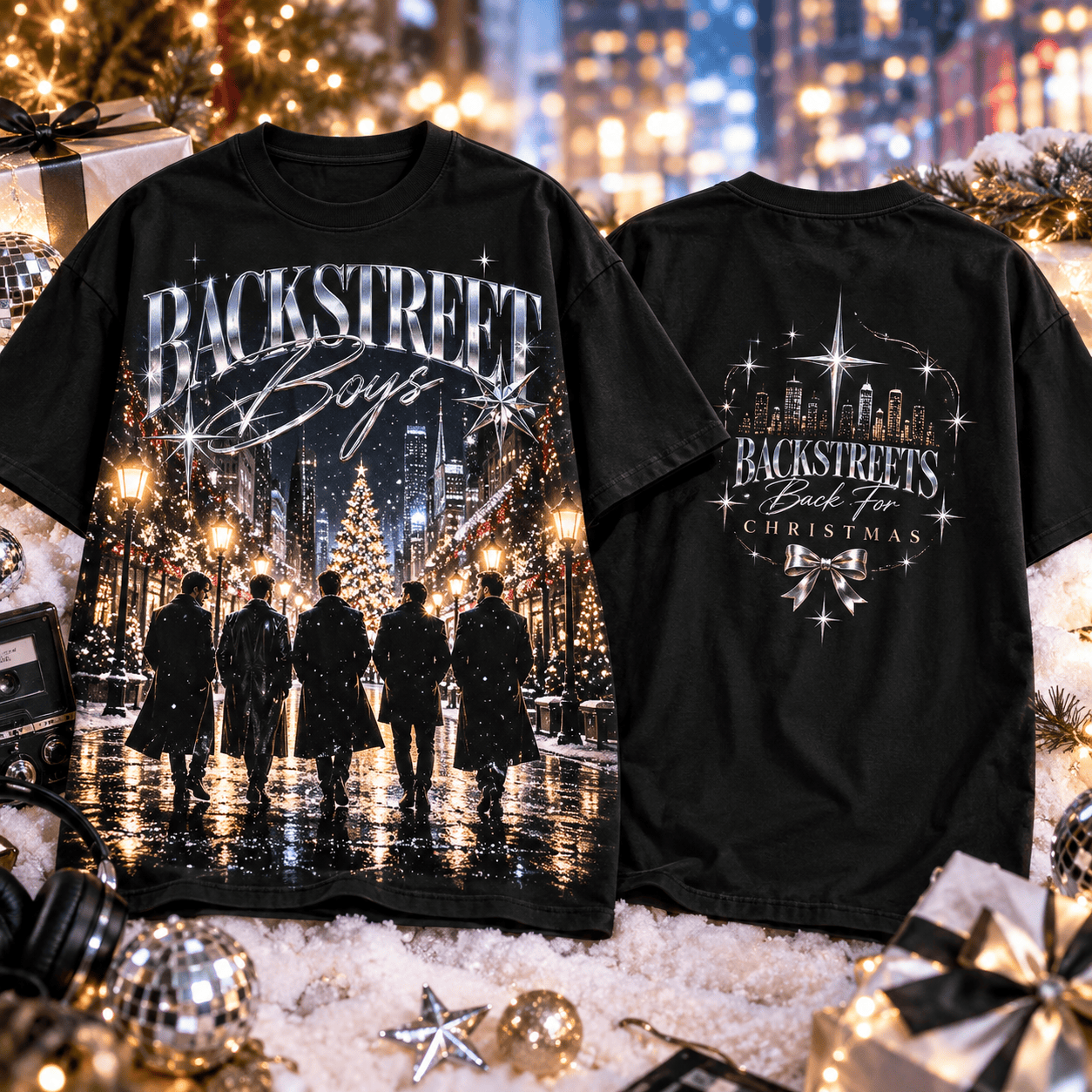 Backstreet Boys Back For Christmas Vintage Retro 90s Double Sided Graphic T-Shirt