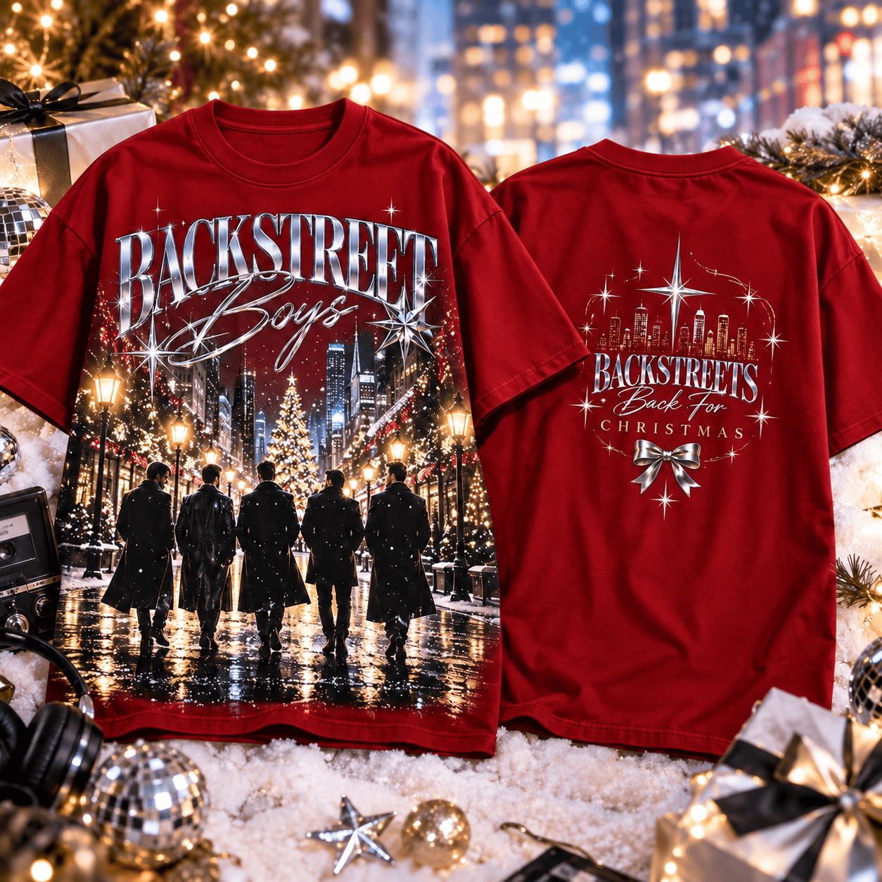 Backstreet Boys Back For Christmas Vintage Retro 90s Double Sided Graphic T-Shirt Backstreet Boys Back For Christmas Vintage Retro 90s Double Sided Graphic T-Shirt