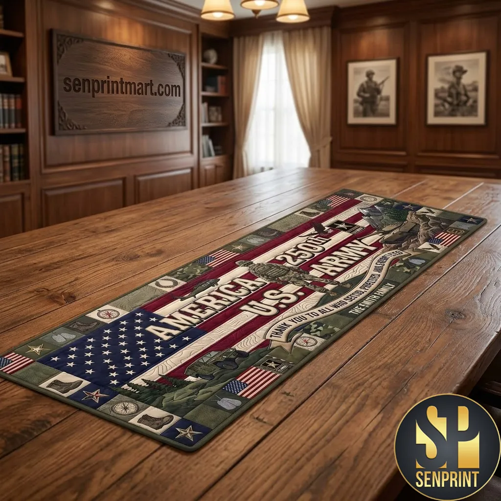 US Army 250th Anniversary Commemorative Quilted Table Runner