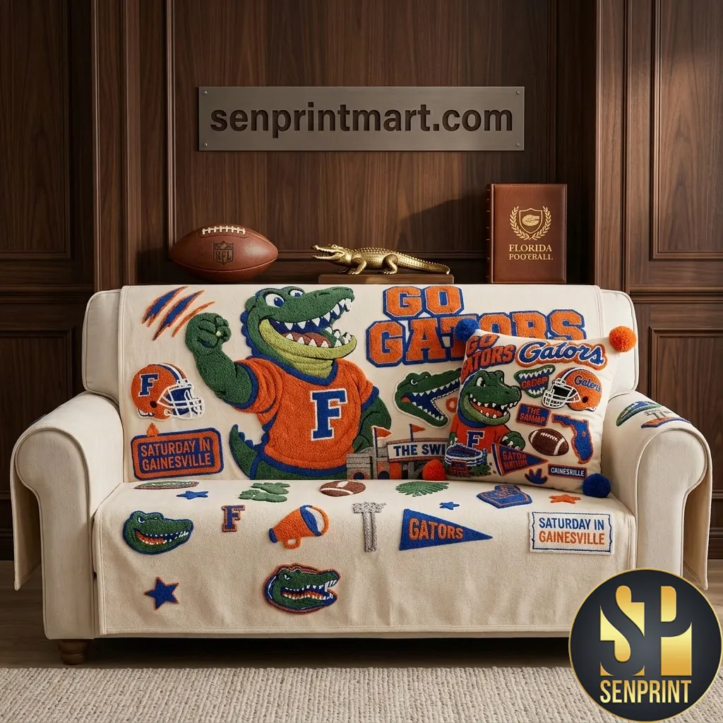 Florida Gators Go Gators Tufted Sofa Cover and Pillow Set