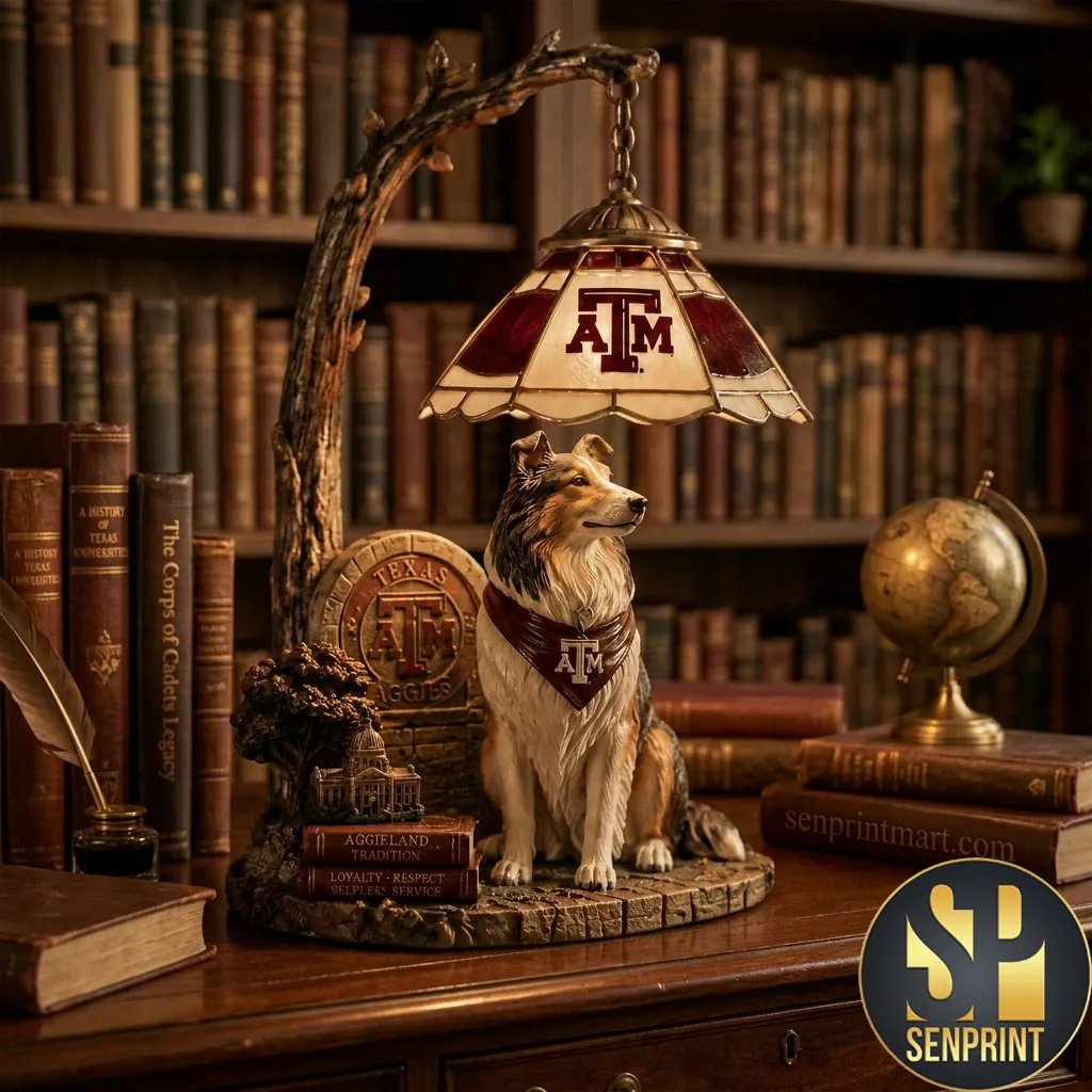 Texas A&M Aggies Premium Collie Dog Stained Glass Table Lamp