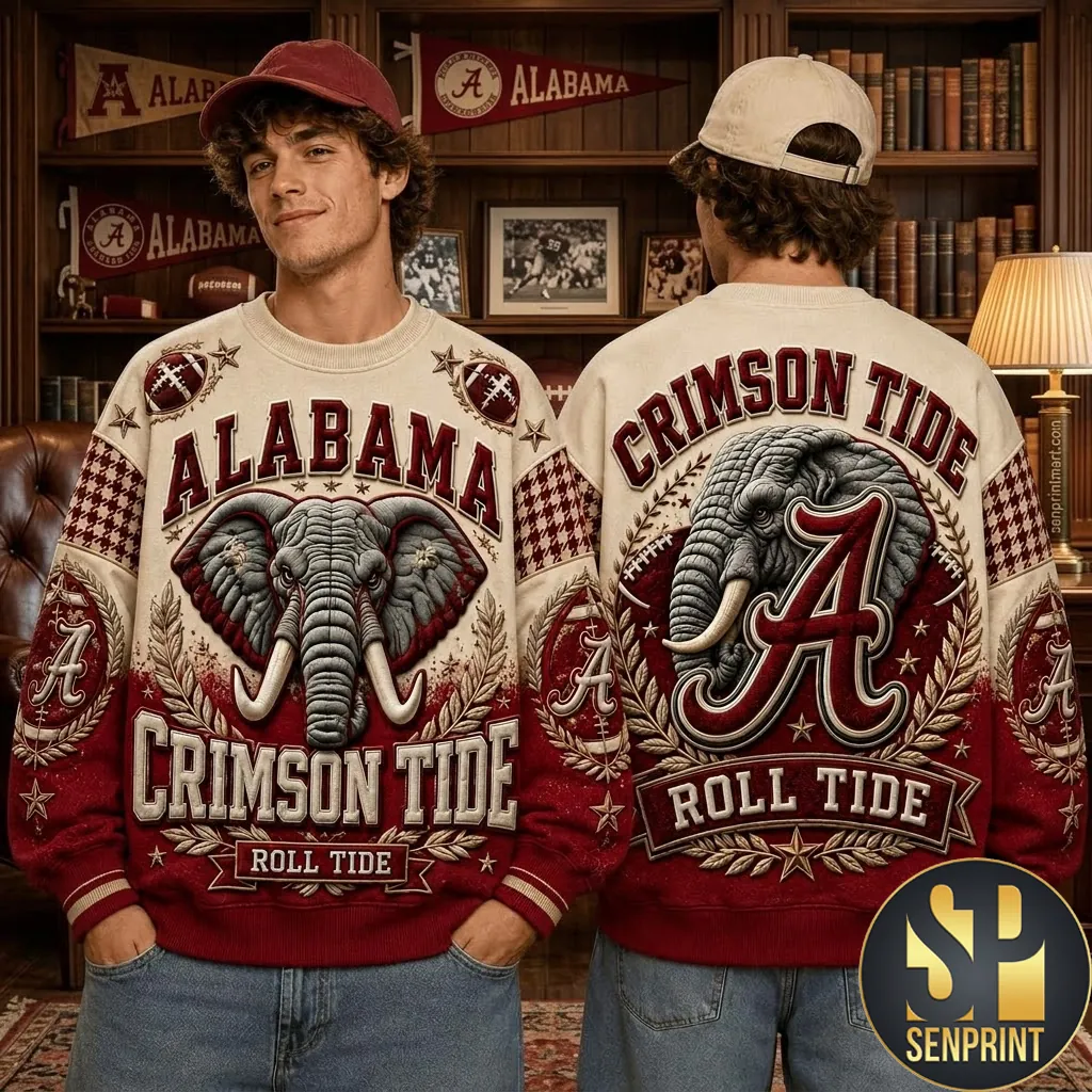 Alabama Crimson Tide Elephant 3D Premium Graphic Sweater