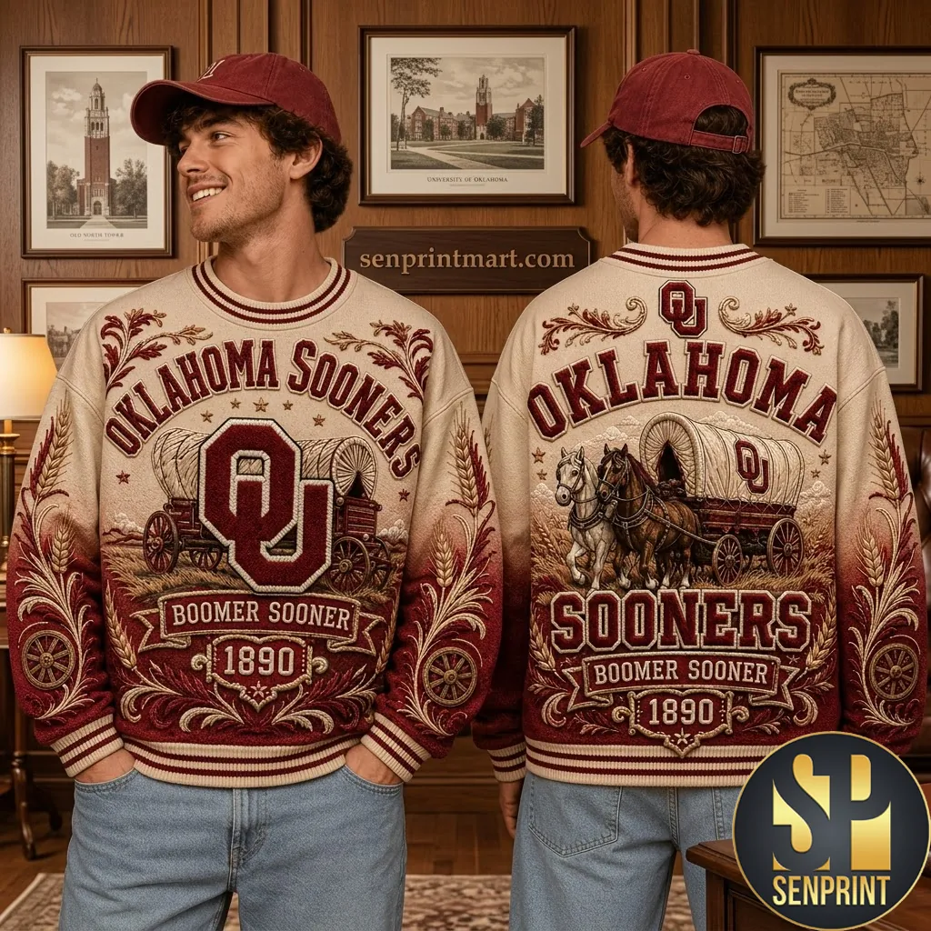 Oklahoma Sooners Boomer Sooner 1890 Vintage Style Premium Sweater