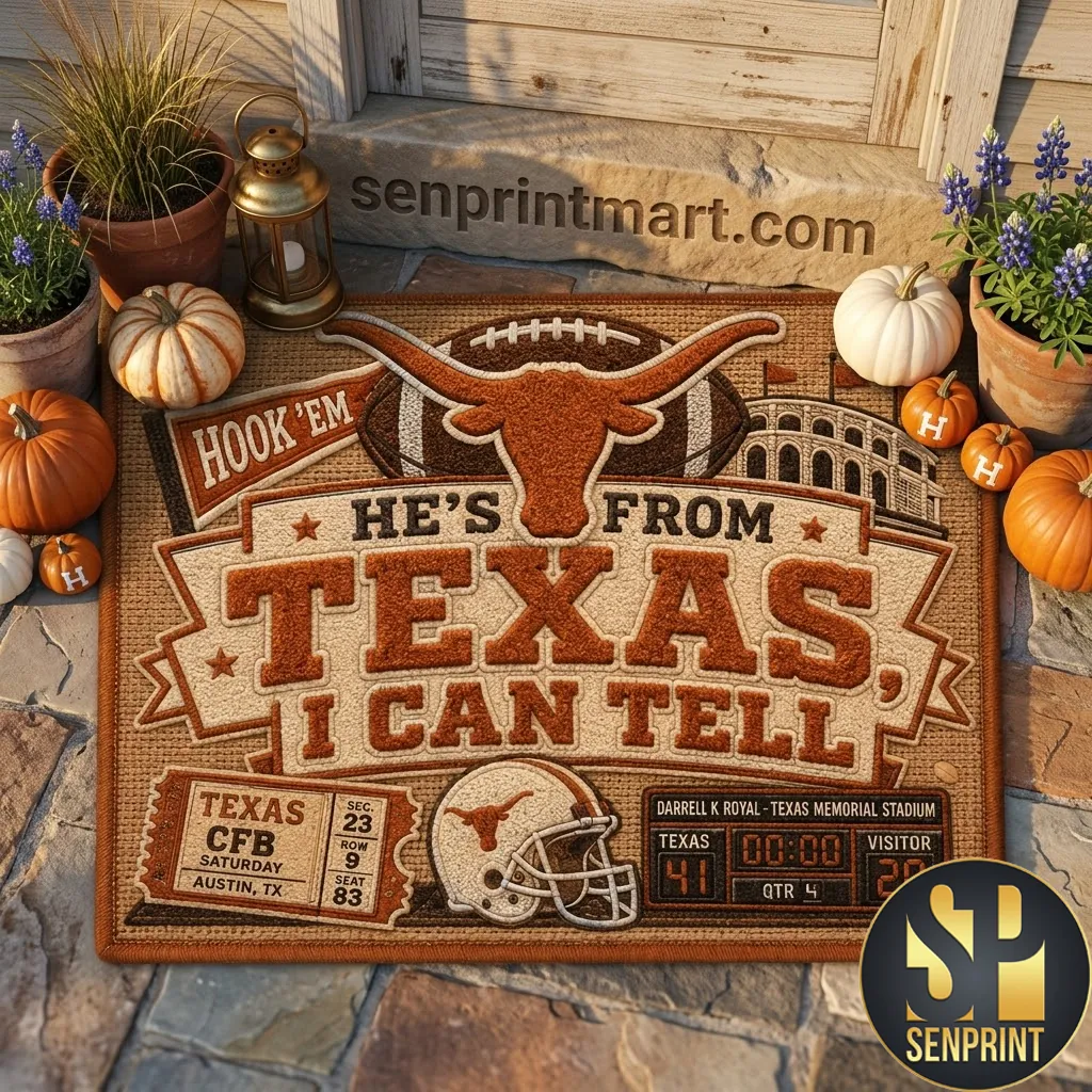 Texas Longhorns Hook Em He Is From Texas Football Fan Door Mat