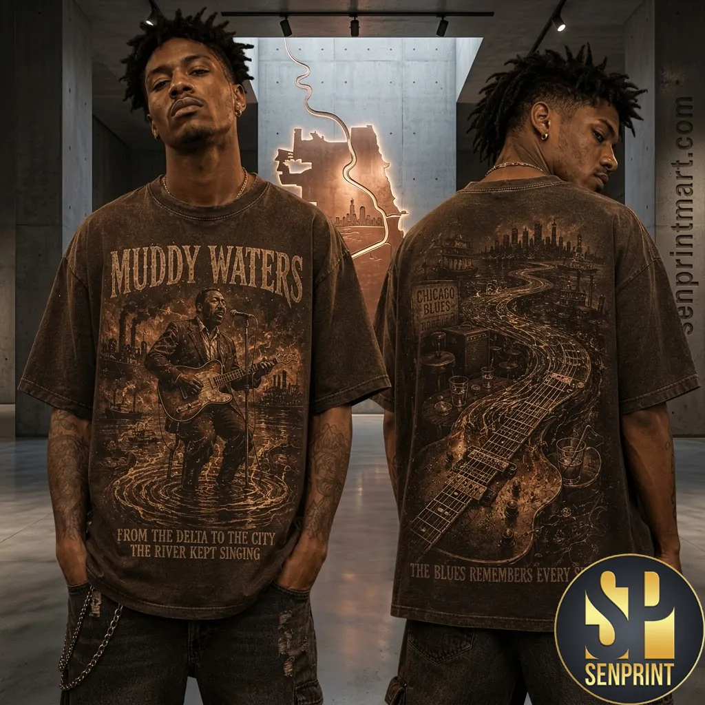 Muddy Waters Delta Blues Chicago Music Vintage Style Graphic T-Shirt