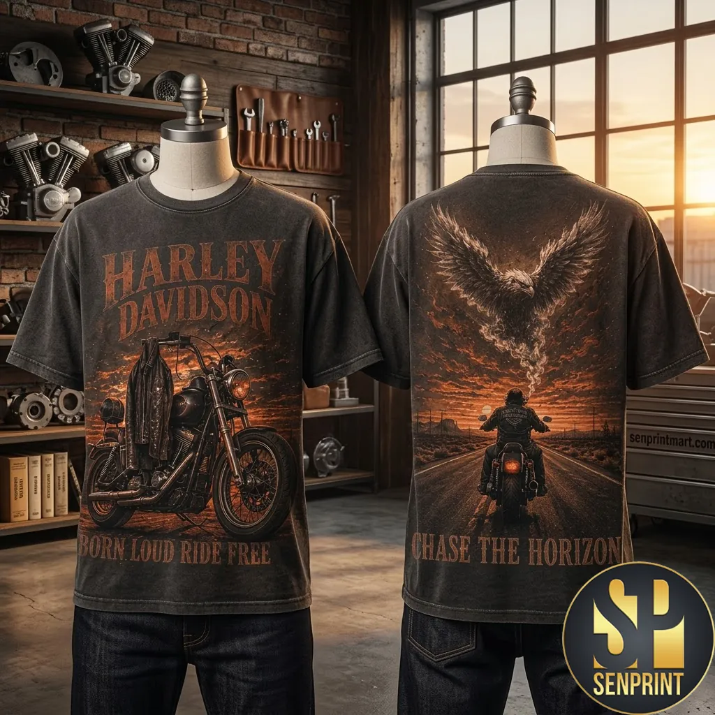 Harley Davidson Born Loud Ride Free 3D Graphic T-Shirt