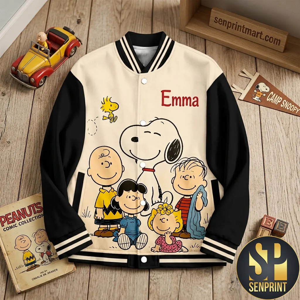 Peanuts Cartoon Friends Personalized Varsity Jacket