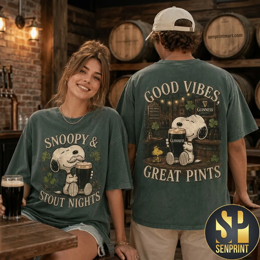 Snoopy Guinness Stout Nights Good Vibes Graphic T-Shirt