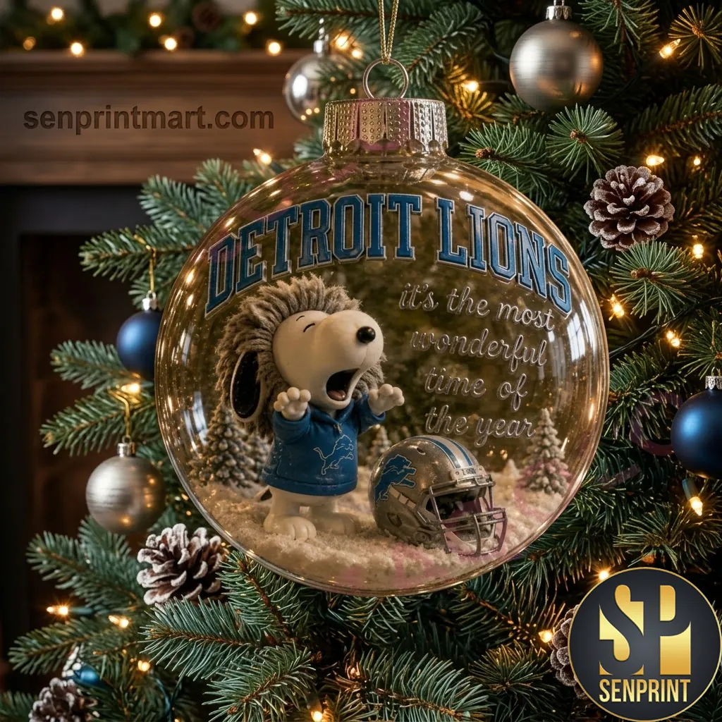 Detroit Lions Snoopy Most Wonderful Time Christmas Ornament