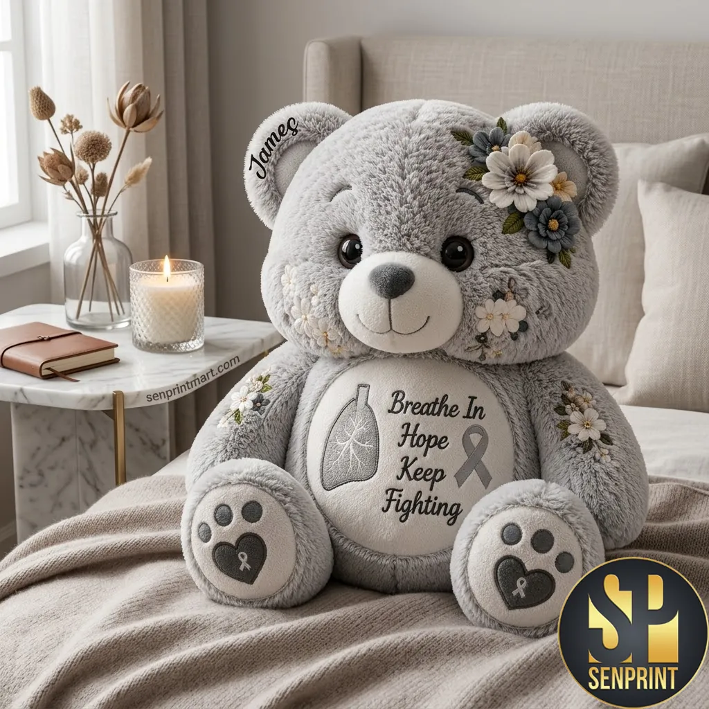 Personalized Lung Cancer Awareness Breathe In Hope Plush Bear
