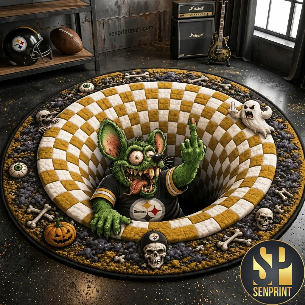 Pittsburgh Steelers Halloween 3D Illusion Round Area Rug