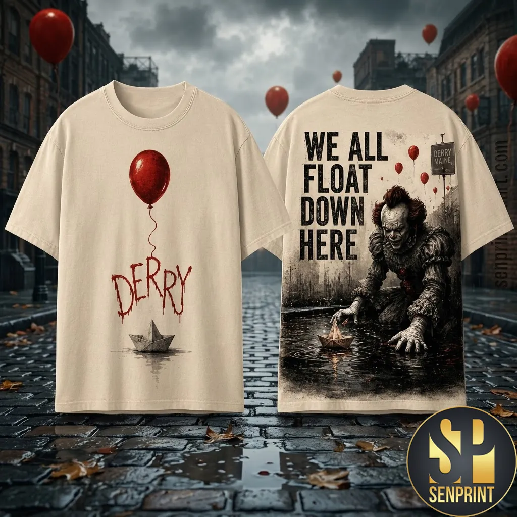 IT Pennywise We All Float Down Here Horror Movie Graphic T-Shirt