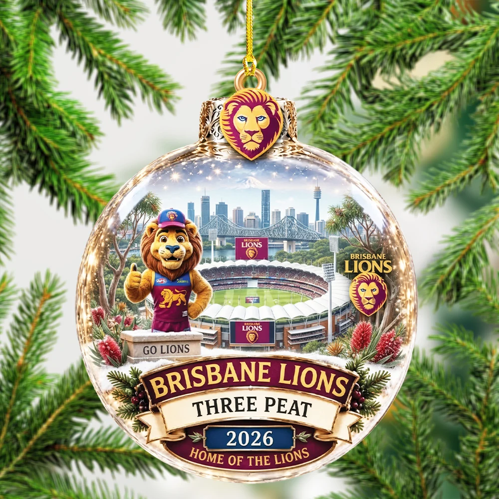 Brisbane Lions AFL 2026 Three Peat Commemorative Holiday Double Sided Acrylic Ornament Brisbane Lions AFL 2026 Three Peat Commemorative Holiday Double Sided Acrylic Ornament