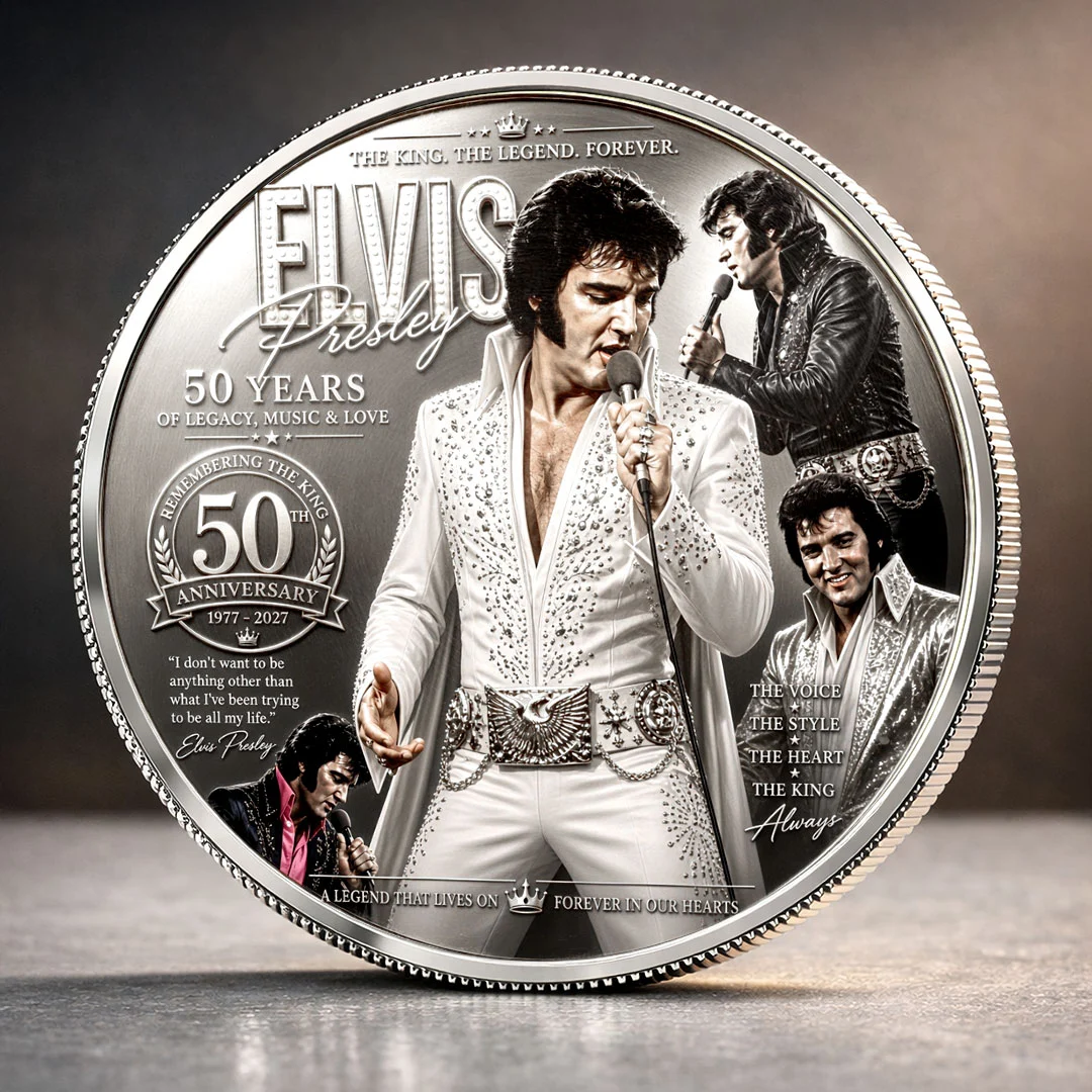 Elvis Presley 50th Anniversary 1977-2027 The King Gold Plated Collectible Commemorative Coin Elvis Presley 50th Anniversary 1977-2027 The King Gold Plated Collectible Commemorative Coin