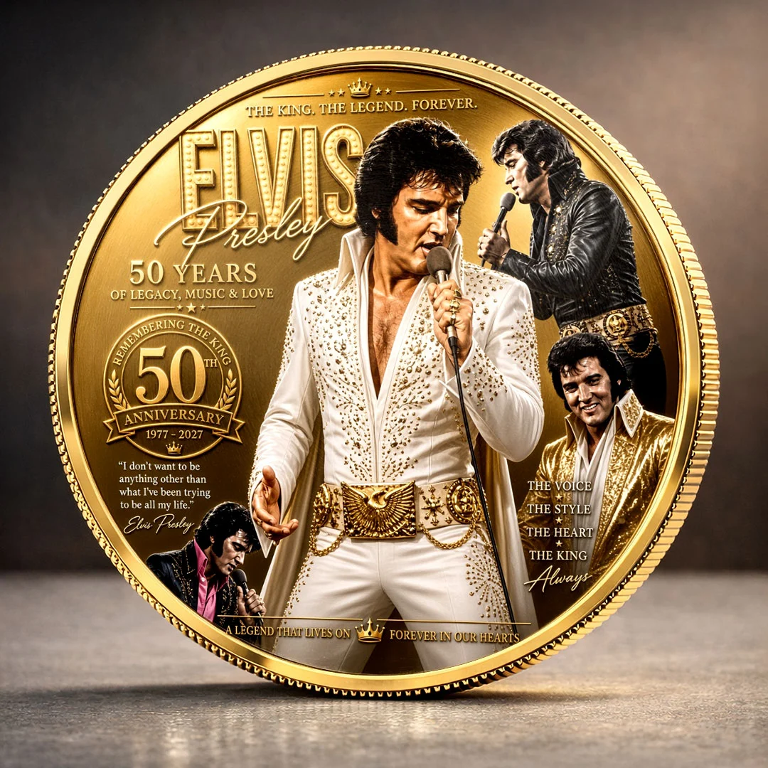 Elvis Presley 50th Anniversary 1977-2027 The King Gold Plated Collectible Commemorative Coin