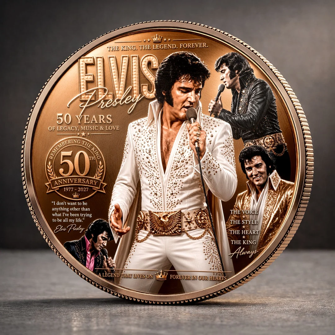 Elvis Presley 50th Anniversary 1977-2027 The King Gold Plated Collectible Commemorative Coin Elvis Presley 50th Anniversary 1977-2027 The King Gold Plated Collectible Commemorative Coin