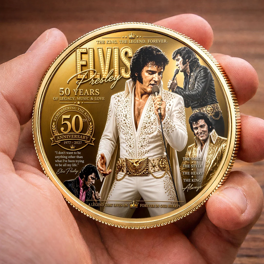Elvis Presley 50th Anniversary 1977-2027 The King Gold Plated Collectible Commemorative Coin Elvis Presley 50th Anniversary 1977-2027 The King Gold Plated Collectible Commemorative Coin