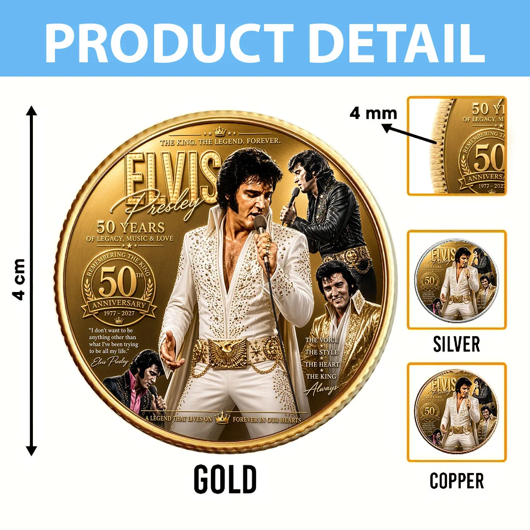 Elvis Presley 50th Anniversary 1977-2027 The King Gold Plated Collectible Commemorative Coin Elvis Presley 50th Anniversary 1977-2027 The King Gold Plated Collectible Commemorative Coin