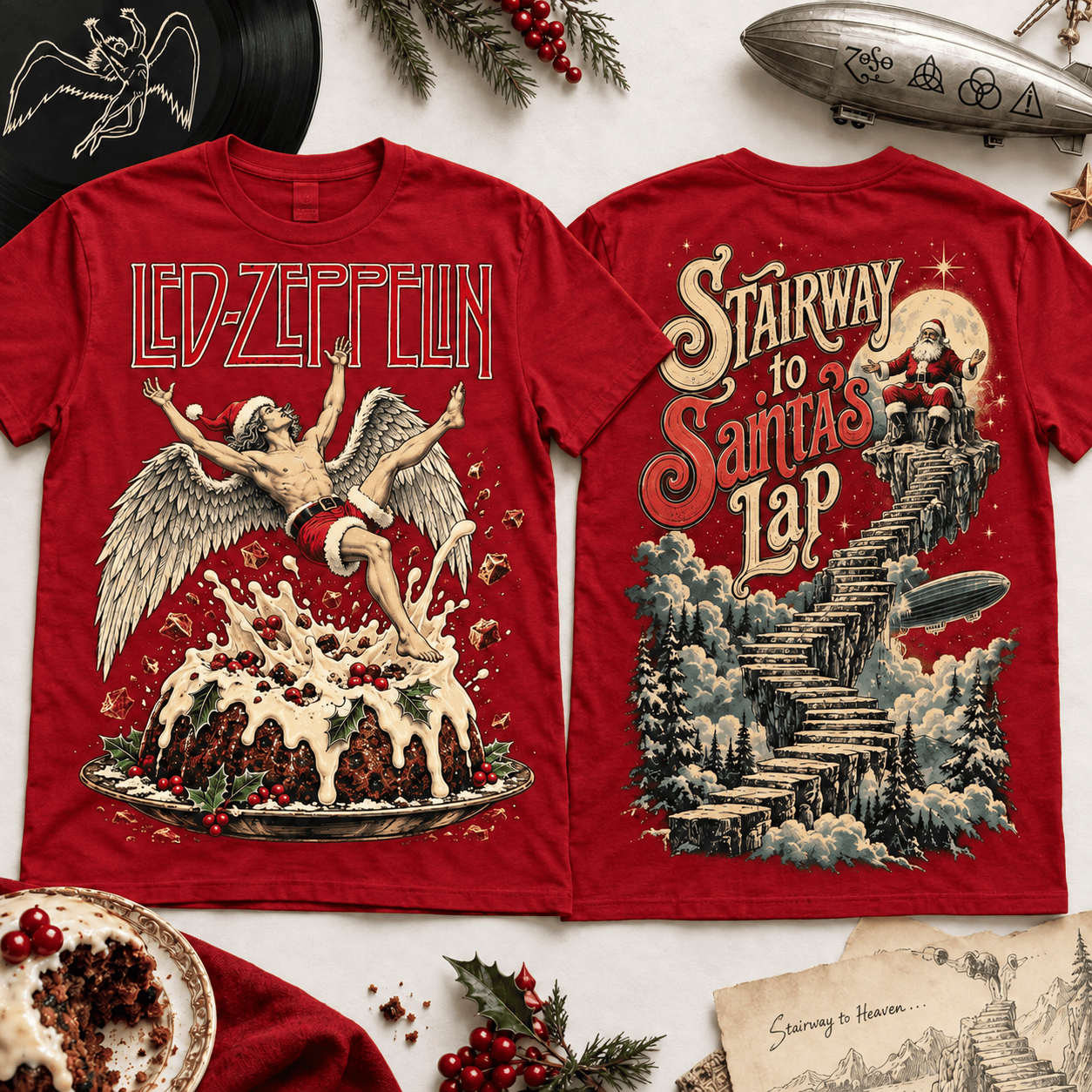 Led Zeppelin Stairway To Santa’s Lap Funny Classic Rock Christmas Graphic T-Shirt Led Zeppelin Stairway To Santa’s Lap Funny Classic Rock Christmas Graphic T-Shirt