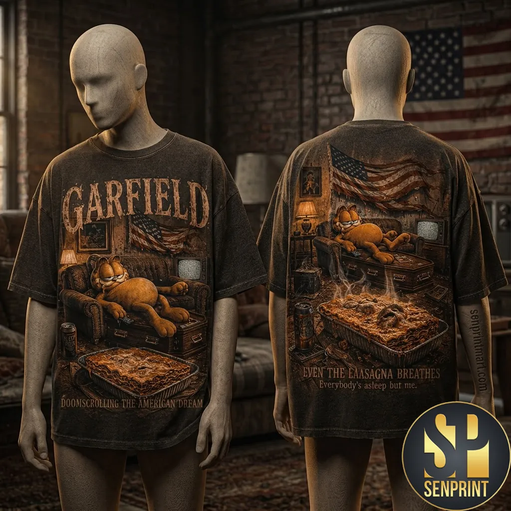 Garfield Doomscrolling The American Dream Graphic T-Shirt