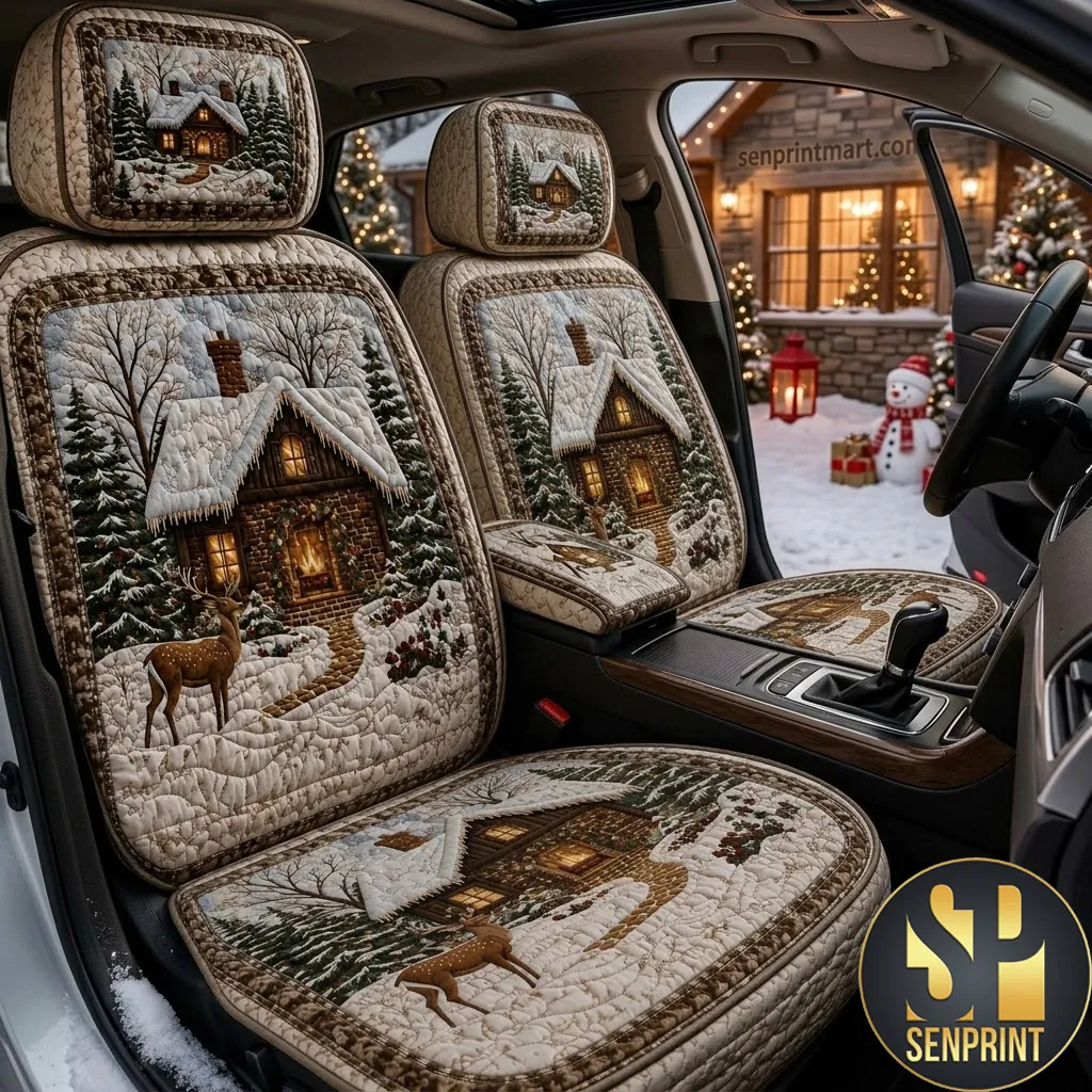 Cozy Christmas Cabin Winter Wonderland Car Seat Covers