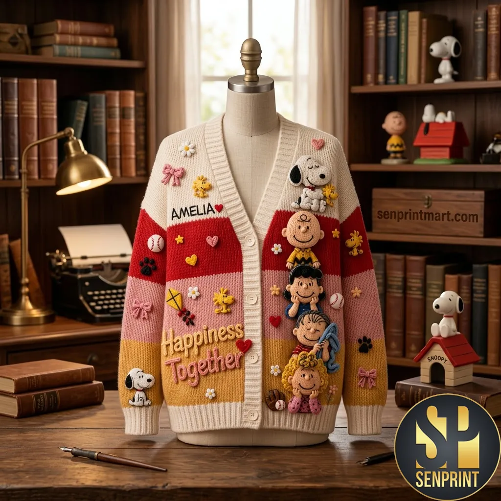Personalized Snoopy Peanuts Happiness Together Knitted Cardigan