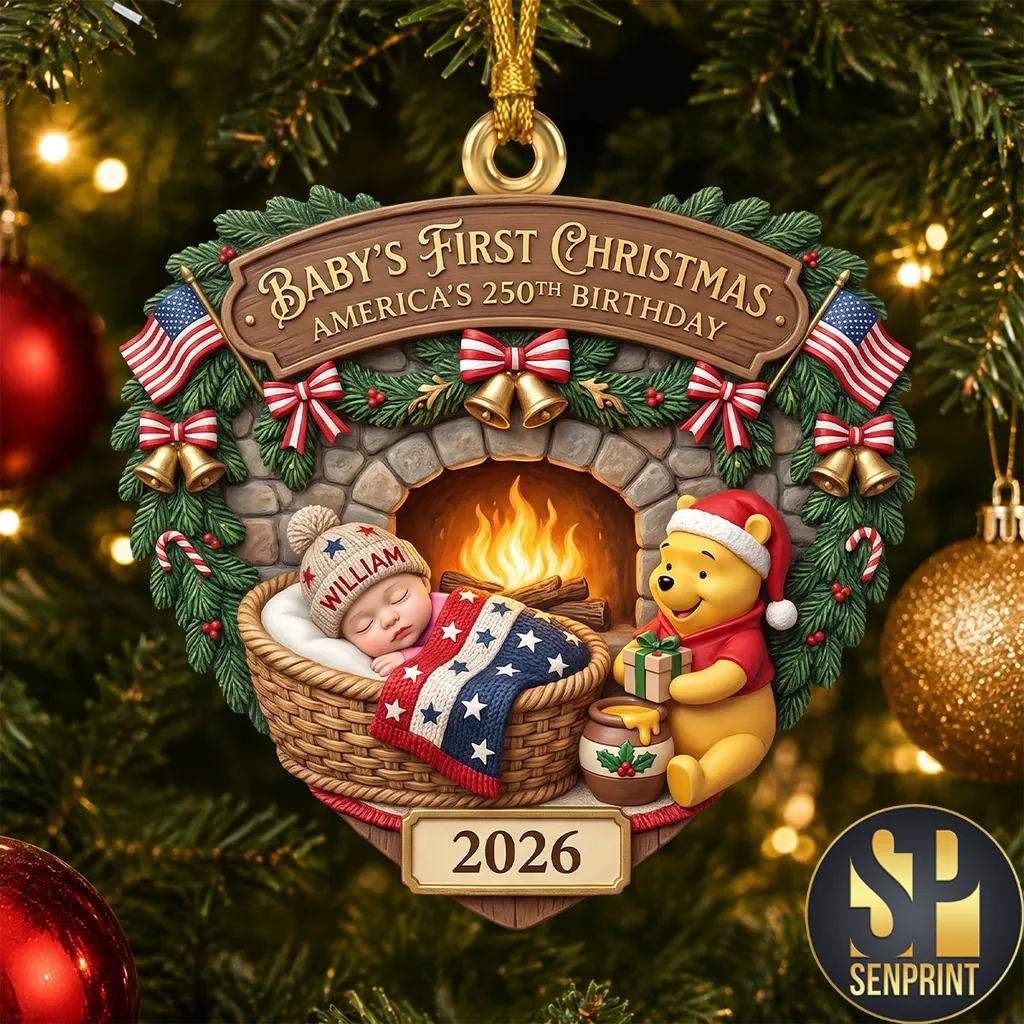 Winnie The Pooh Baby First Christmas America 250th Personalized Ornament