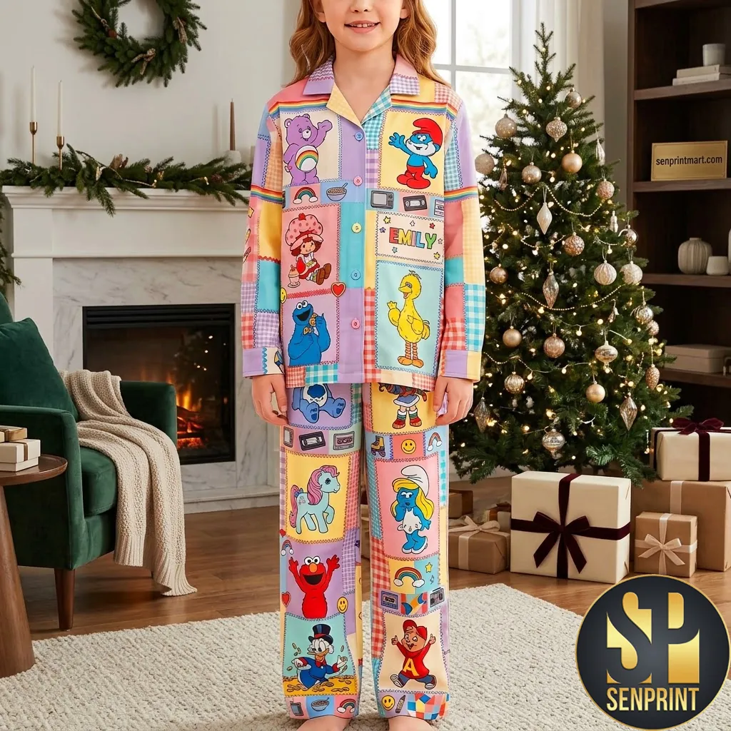 Personalized Nostalgic Cartoon Characters Kids Pajama Set
