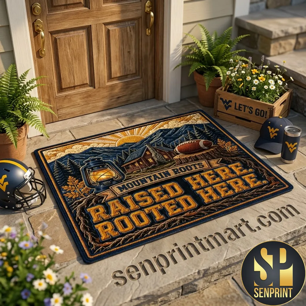 West Virginia Mountaineers Mountain Roots Raised Here Rooted Here Door Mat