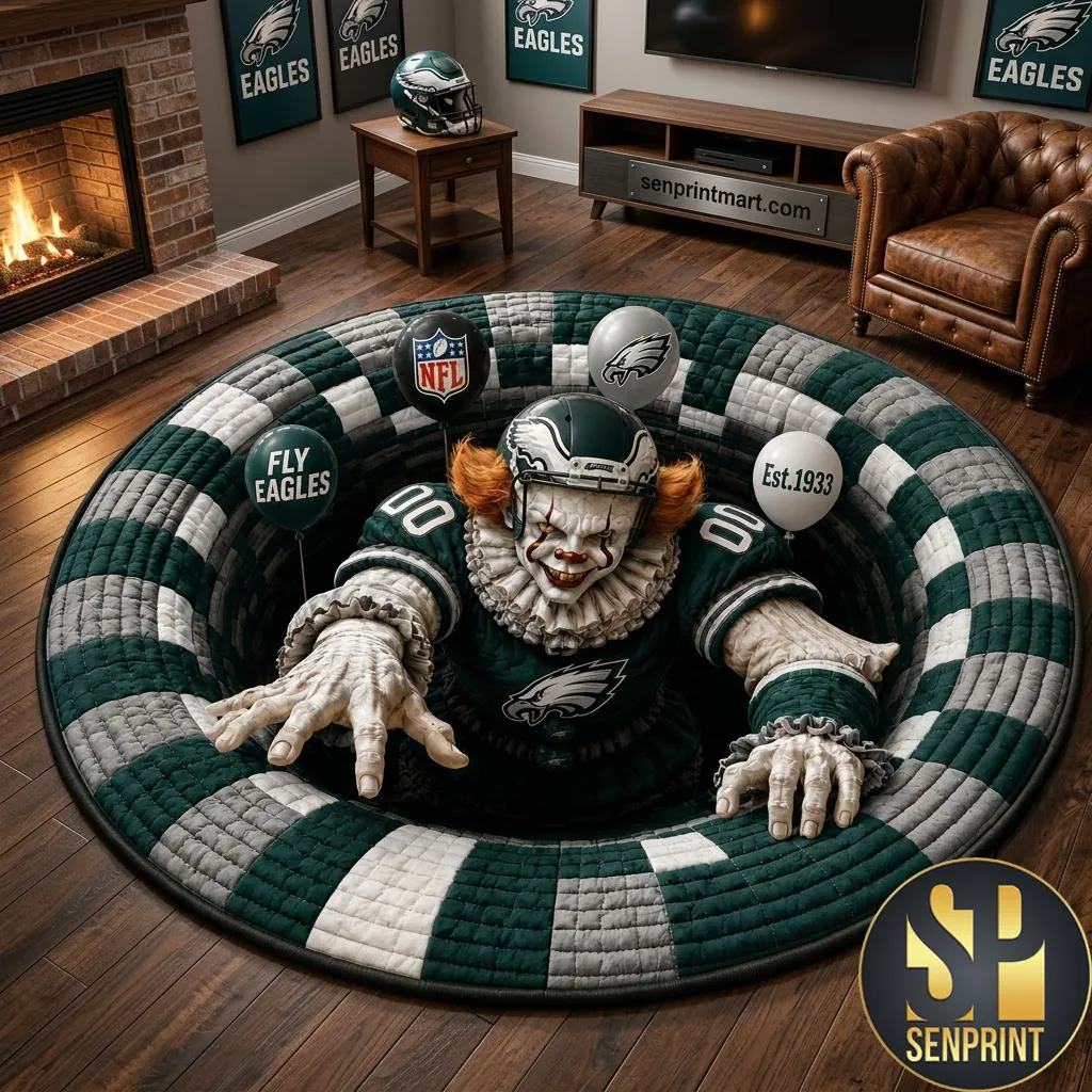 Philadelphia Eagles Halloween Horror 3D Quilted Round Rug
