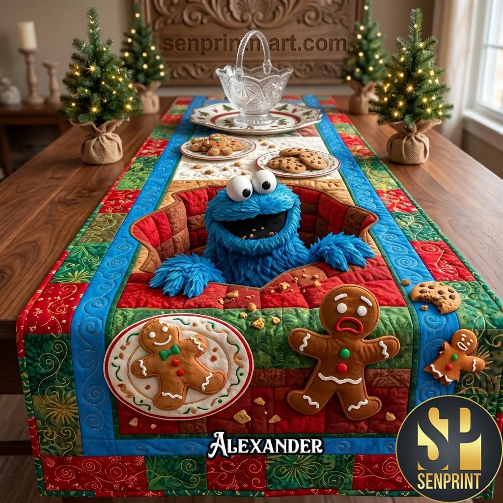 Cookie Monster Crumb Snatcher Personalized Christmas Quilted Table Runner