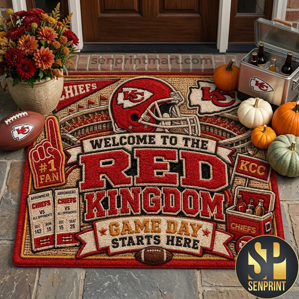 Kansas City Chiefs Red Kingdom Game Day Football Door Mat