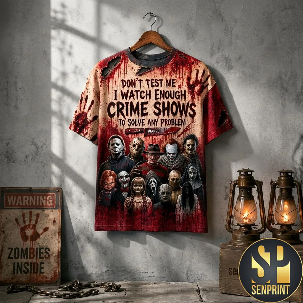 Horror Movie Characters Don’t Test Me Crime Shows Graphic T-Shirt