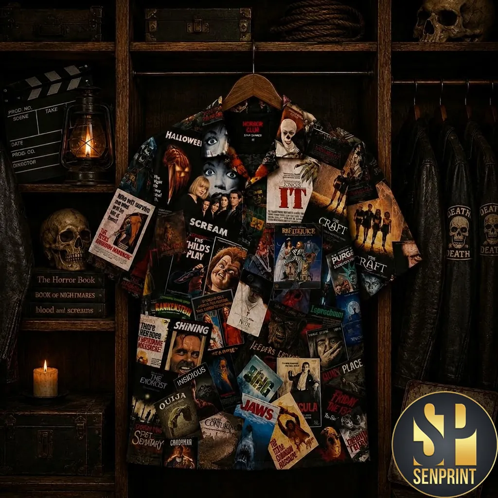 Classic Horror Movie Poster Collage Print Casual Hawaiian Shirt