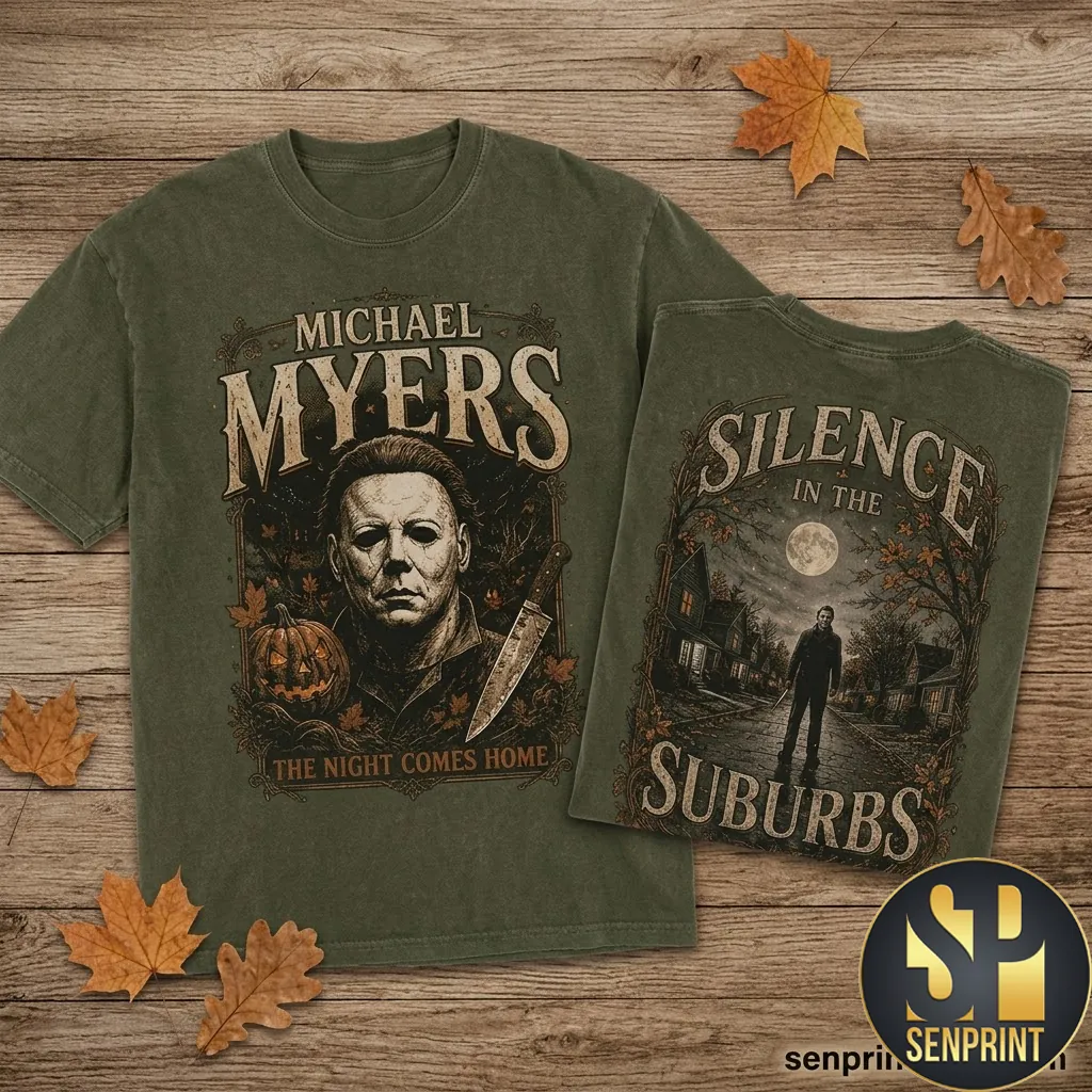 Michael Myers Silence In The Suburbs Horror Movie Graphic T-Shirt