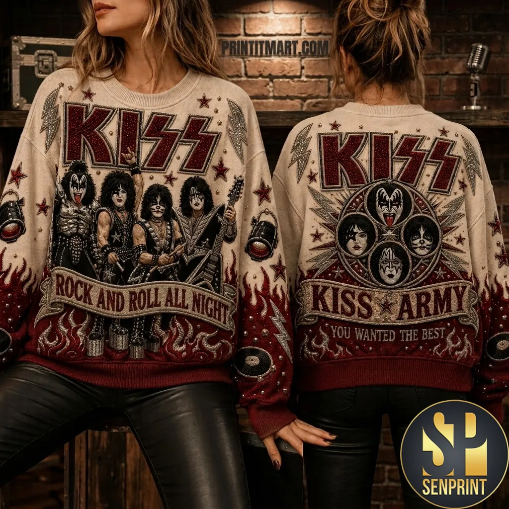 KISS Rock And Roll All Night Band Graphic Ugly Sweater