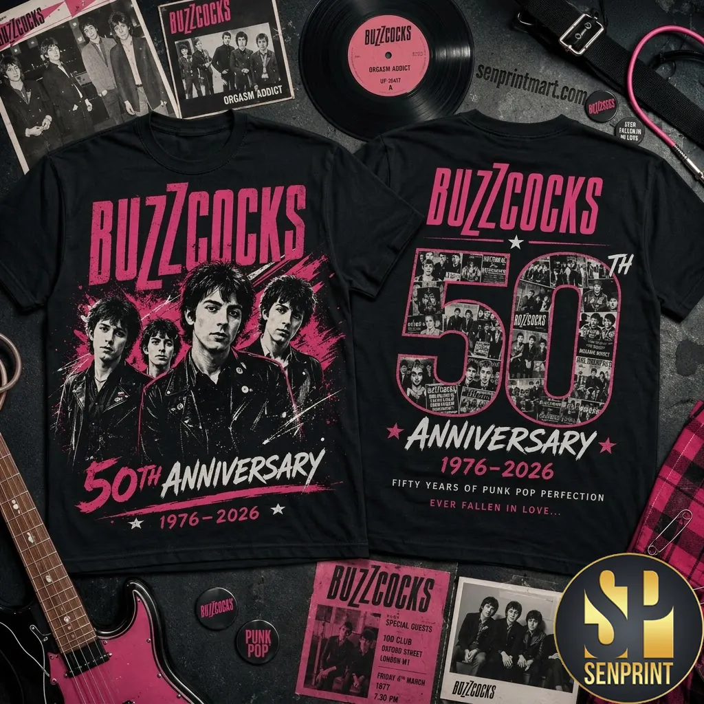 Buzzcocks 50th Anniversary 1976-2026 Punk Rock Graphic T-Shirt