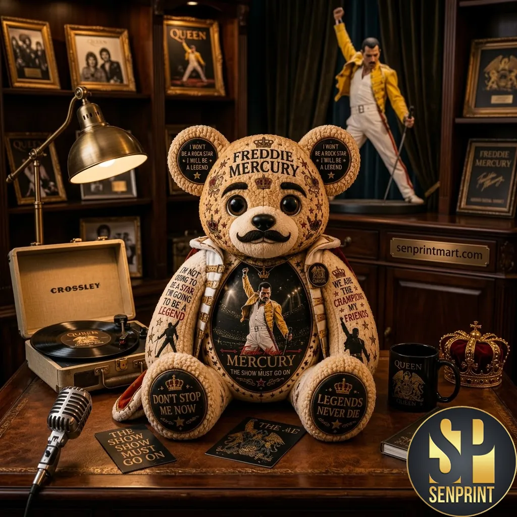 Freddie Mercury Queen Legend Commemorative Plush Bear Custom Shaped Pillow