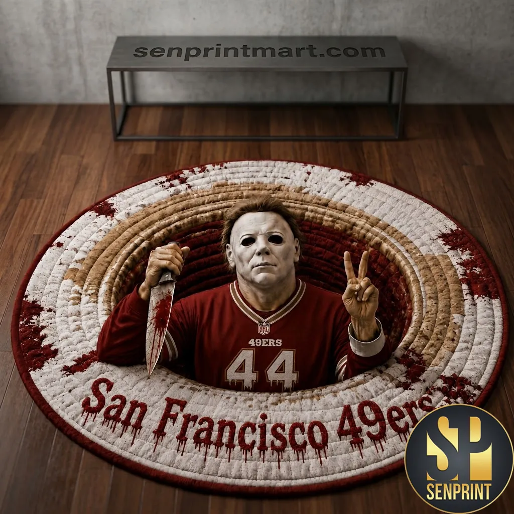 San Francisco 49ers Halloween Michael Myers Horror Quilted Round Rug