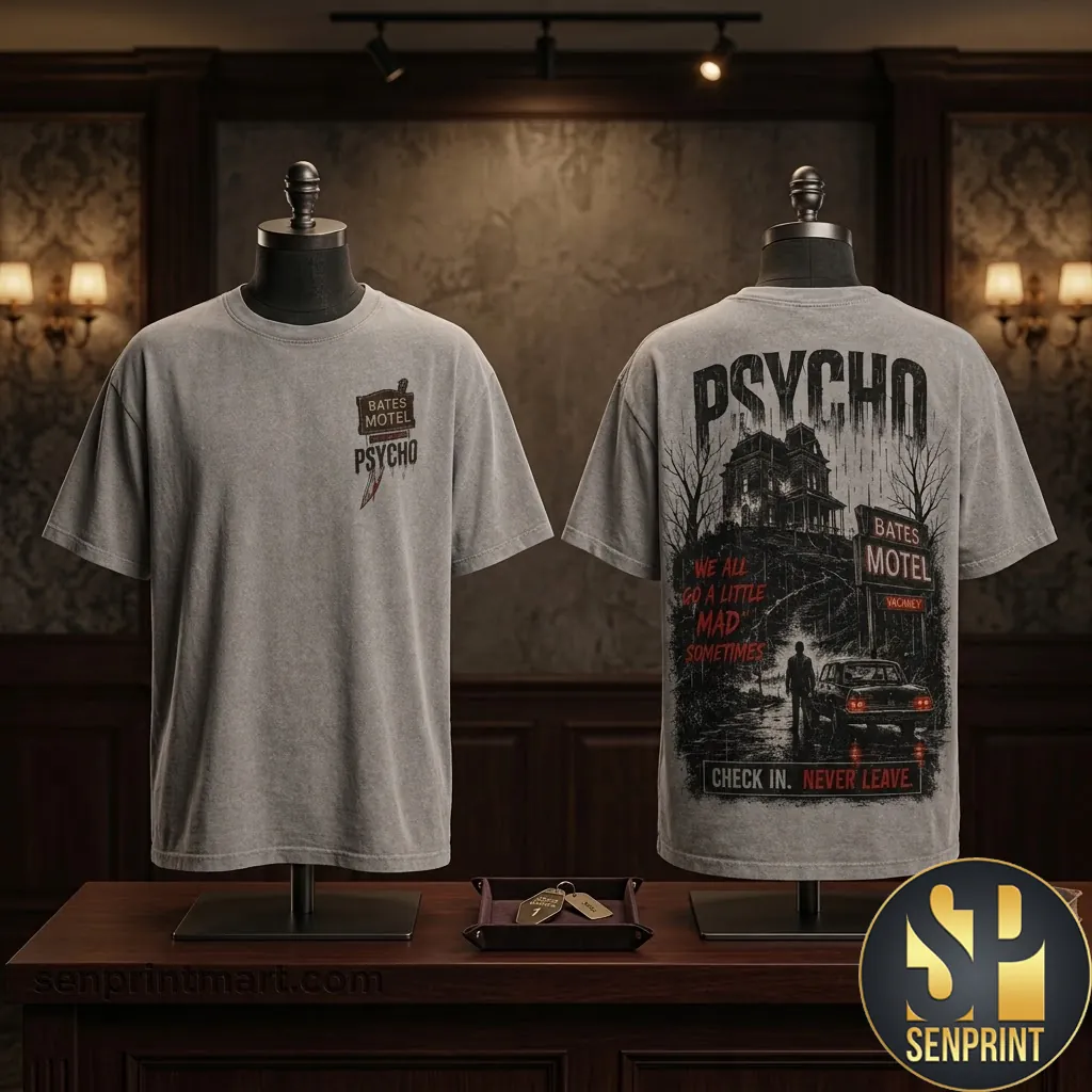 Psycho Bates Motel Horror Movie Graphic Vintage Style T-Shirt