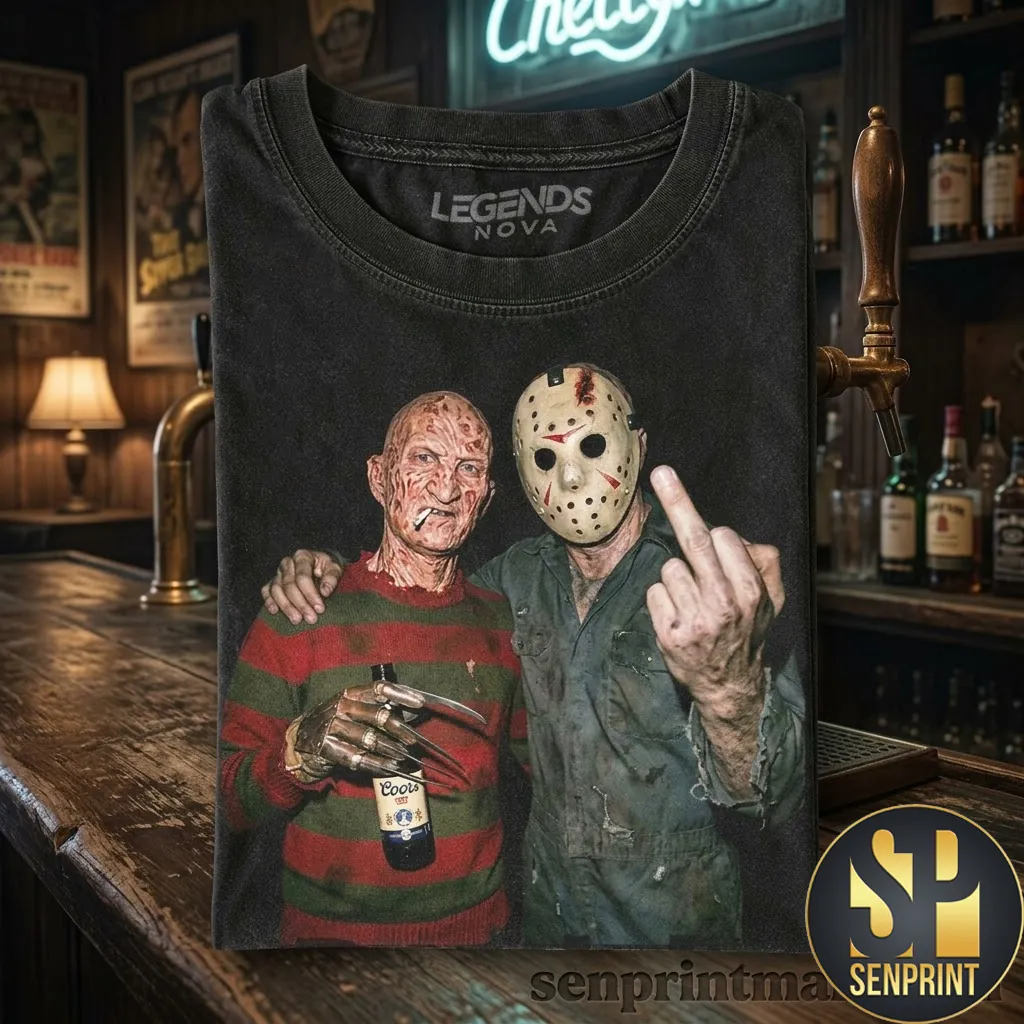 Freddy Krueger and Jason Voorhees Drunk Vintage Graphic T-Shirt