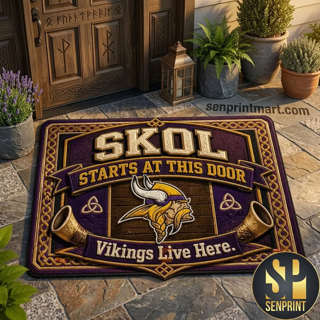 Minnesota Vikings Skol Starts At This Door Decorative Door Mat